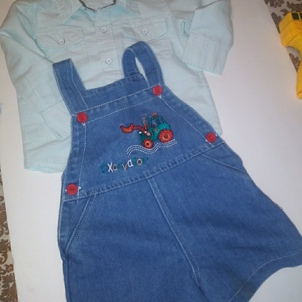 2Pc Handmade Embroidery Demin Overall for a 12 M